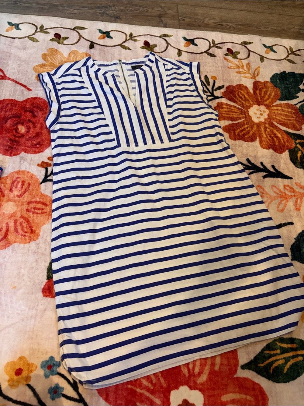 Women's Blue and White Striped Sleeveless Tunic dress